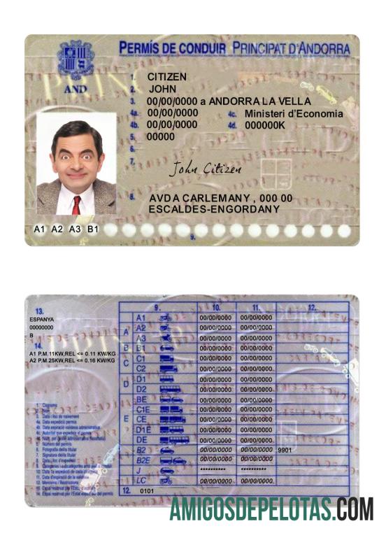 Carta de Condução de Andorra amostra